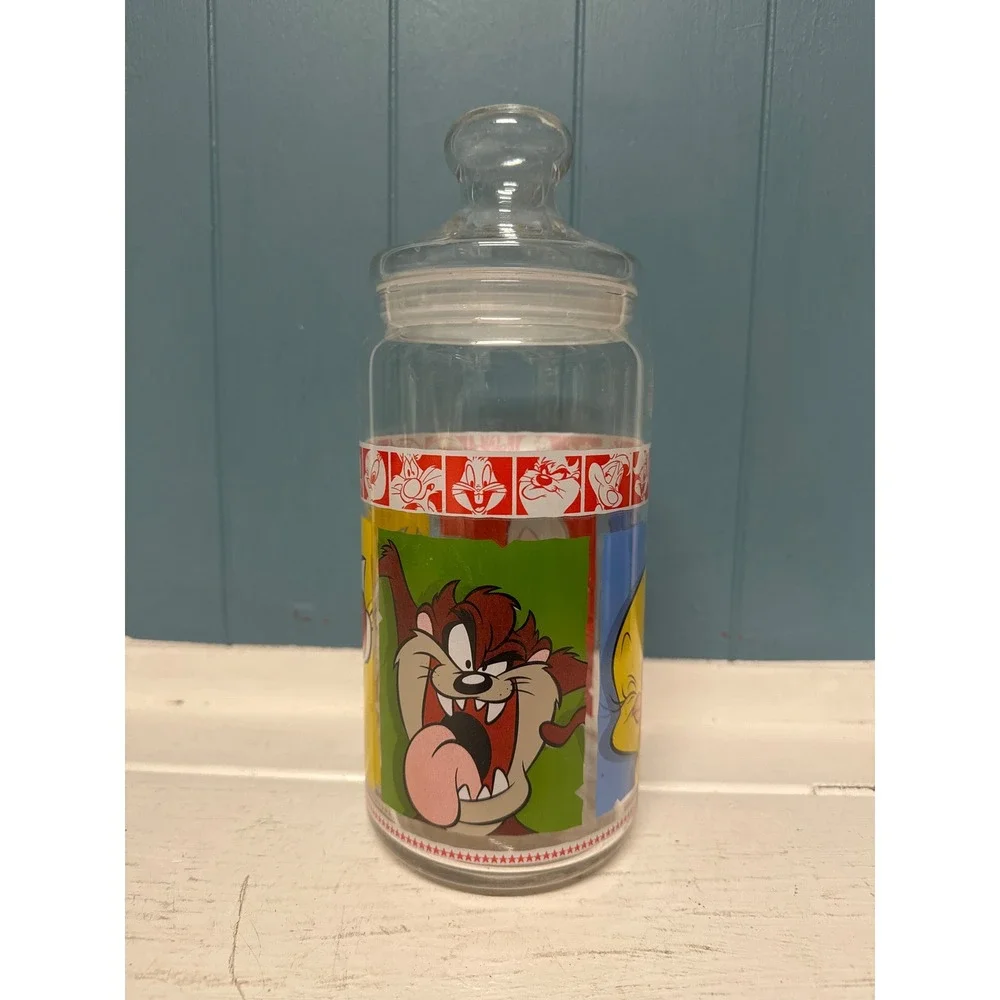Looney Tunes Character‎ tall Glass Jar Candy Cookie Storage Container Lid